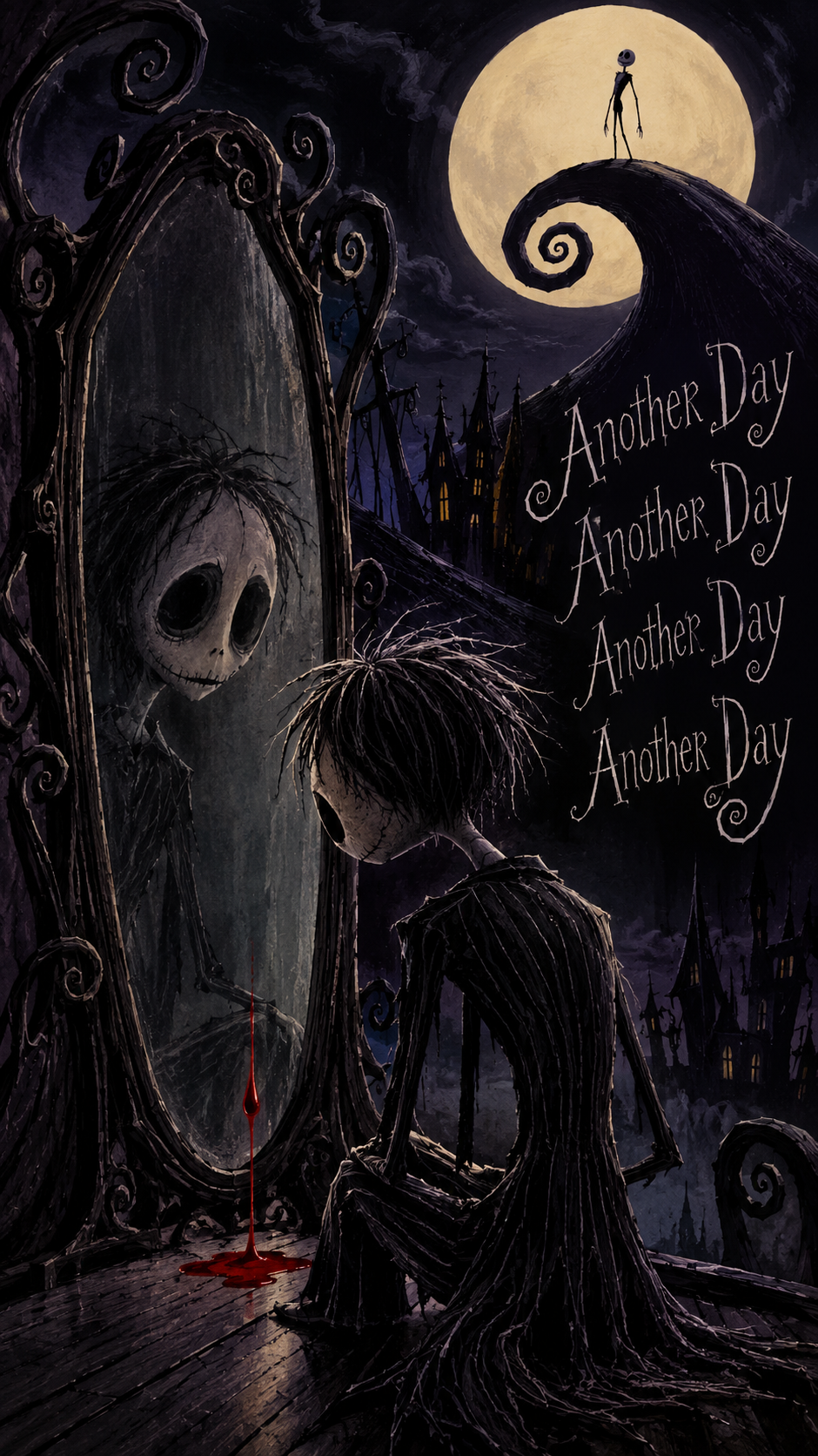 A gothic couple beneath the moon
